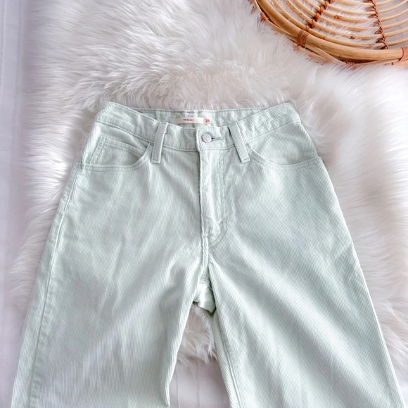 Levi's Women's 94 Baggy Meadow Mist Corduroy Mint Green Straight Leg Pants Jenas - Picture 5 of 14